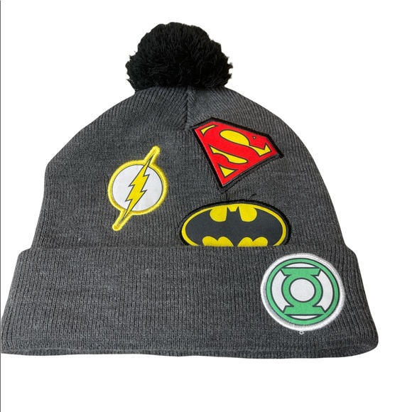 Justice League DC Comics Gray Knit Beanie Hat-OFSM, Batman, Superman, Flash - Picture 1 of 3